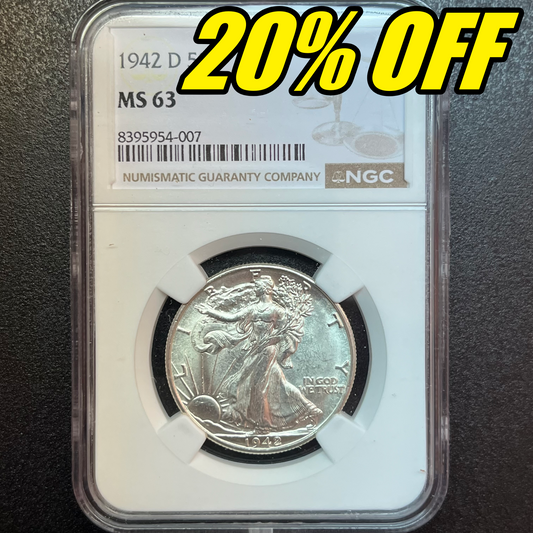 AT COST 1942-D Walking Liberty Half Dollar - GRADE MS 63