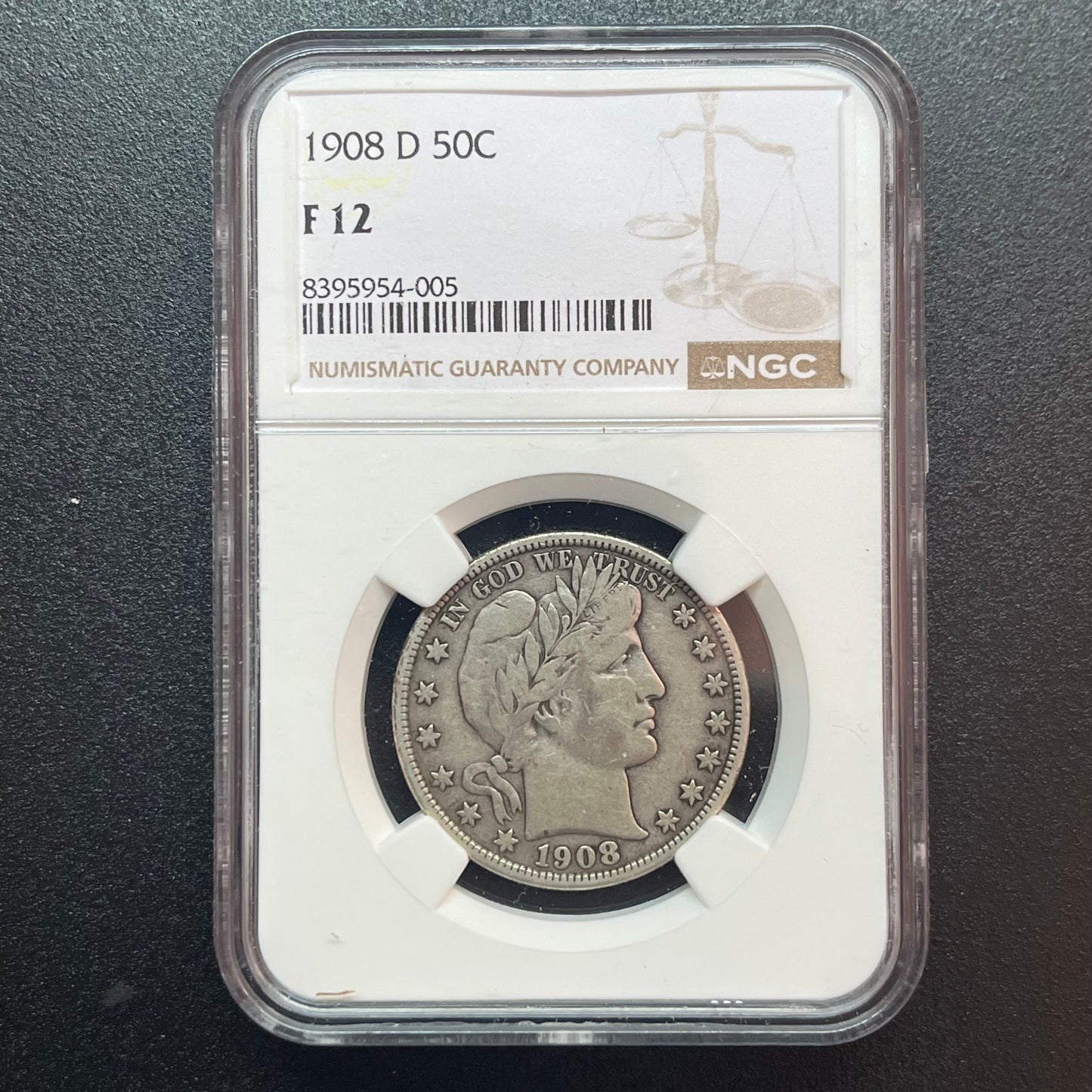 NEED GONE 1908-D Barber Half Dollar - GRADE F 12